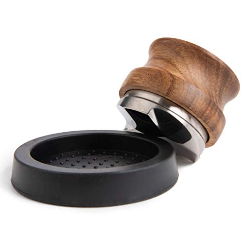 VIENESSO Distribuidor (58 mm) para extracción de la cápsula de café Barista para portafiltros con altura ajustable, acabado de alta calidad de acero inoxidable y madera, incluye bandeja, prensador