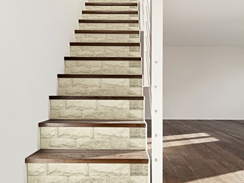 Vinilo para Escaleras Imitación Textura Piedra Blanca | 16 Pegatinas Adhesivas para Paredes Escaleras | Vinilo Decorativo | 80 x 18 cm | Escaleras | Decoración Escaleras Huellas Contrahuellas
