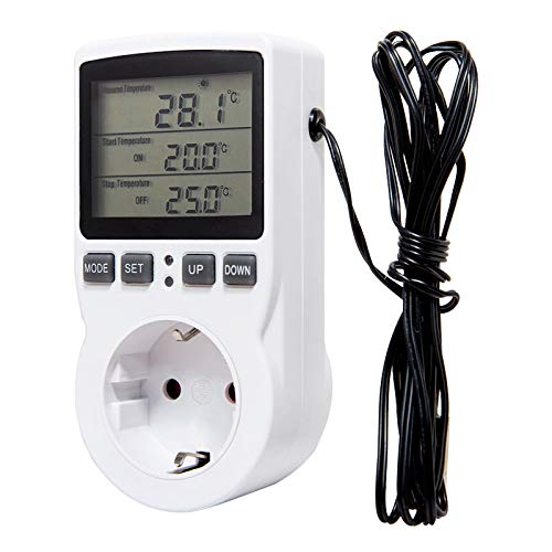 VISLONE Controlador de termostato de pantalla LCD multifuncional Detector de temperatura de enchufe digital con función de sincronización