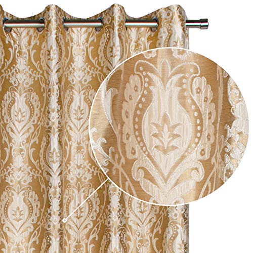 Viste tu hogar Pack 2 Cortina Decorativa con Estampado Estilo Flores Árabes, Moderna y Elegante con un Diseño Único para Salón o Habitación, 2 Piezas, 145X260 CM, en Color Beige.