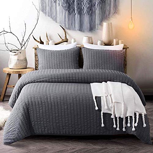 Vivilineneu Juego de Funda Nórdica Seersucker, 3 Piezas Juego de Cama de Microfibra Lavada al Agua, Estilo Natural, con Cremallera y Esquinas (240_x_220_cm, Gris Oscuro) Vivilineneu Juego de Funda Nórdica Seersucker, 3 Piezas Juego de Cama de Microfibra Lavada al Agua, Estilo Natural, con Cremallera y Esquinas (240_x_220_cm, Gris Oscuro)