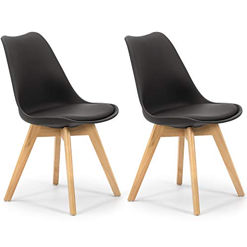 VS Venta-stock Pack 2 sillas Klara Negro, Pata Madera y Asiento Acolchado, Estilo nórdico VS Venta-stock Pack 2 sillas Klara Negro, Pata Madera y Asiento Acolchado, Estilo nórdico