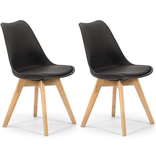 VS Venta-stock Pack 2 sillas Klara Negro, Pata Madera y Asiento Acolchado, Estilo nórdico