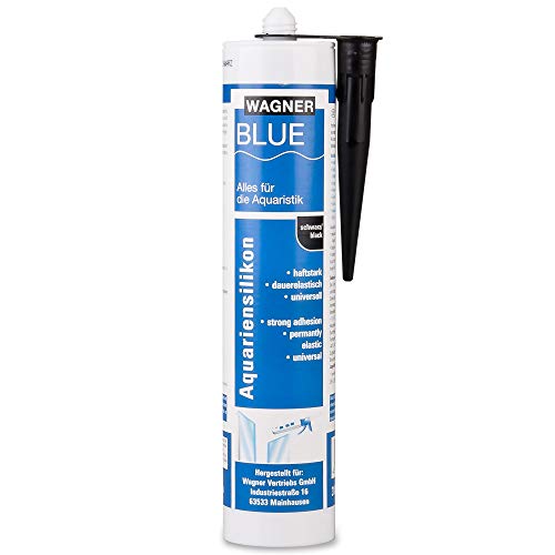 Wagner BLUE Cartucho de silicona profesional para acuarios, 310 ml, para acuarios y construcciones de cristal, resistente al agua dulce y del mar, alta elasticidad (negro)