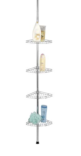 WENKO Esquinero telescópico para la ducha Prea acero inox - 4 cajones pongotodo, Acero inoxidable, 28 x 65-275 x 20 cm, Brillante
