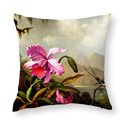 WH-CLA Funda de almohada con diseño de orquídeas y colibríes cerca de un lago de montaña, acogedor, colorido, con cremallera, para sofá, oficina, hogar, 45 x 45 cm, para decoración del hogar WH-CLA Funda de almohada con diseño de orquídeas y colibríes cerca de un lago de montaña, acogedor, colorido, con cremallera, para sofá, oficina, hogar, 45 x 45 cm, para decoración del hogar