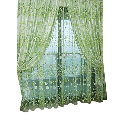 Winomo - Cortinas de tul con diseño de flores, para dormitorio, salón, 100 x 200 cm (verde)