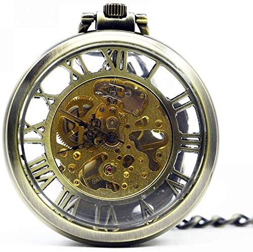 Wlnnes Reloj de bolsillo de bolsillo mecánico de devanado transparente Reloj de bolsillo abierto Reloj Negro Colgante FOB Cadena Steampunk Hombres Mujeres