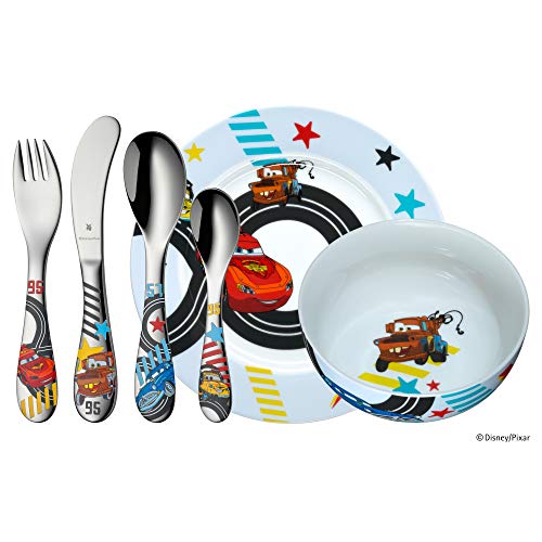 WMF Disney Cars 2 - Vajilla para niños 6 piezas, incluye plato, cuenco y cubertería (tenedor, cuchillo de mesa, cuchara y cuchara pequeña) (WMF Kids infantil)