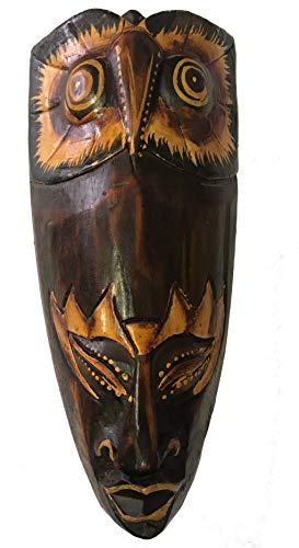 Woru Máscara Pintada, 20 cm, máscara de Madera de Bali, máscara de Pared Motivo: búho