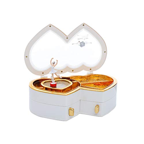 Yeglg Caja de música, caja de música con forma de corazón, caja de música musical, diseño de bailarina con dos cajones pequeños