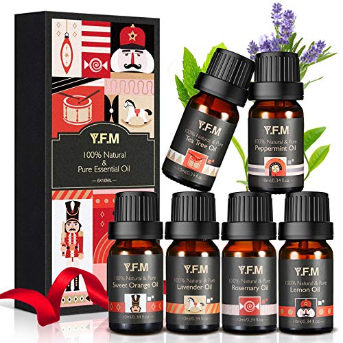 Y.F.M Aceites Esenciales para Humidificador, 100% Natural, Perfume de Aromaterapia - Ayuda a Dormir, Calma el Estado de Ánimo, 6 Olores Diferentes 6 x 10 ml, Regalo de san valentín