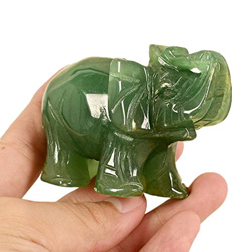 YODOOLTLY Elefante de piedra de jade verde natural, figura de elefante de la suerte, piedra preciosa tallada de elefante para decoración del hogar (5 pulgadas, L)