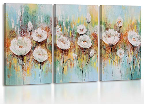 YS-Art | Cuadro Pintado a Mano Amapolas blancass | Cuadro Moderno acrilico | 135x60 cm | Lienzo Pintado a Mano | Cuadros Dormitories | único | 3-Partes YS-Art | Cuadro Pintado a Mano Amapolas blancass | Cuadro Moderno acrilico | 135x60 cm | Lienzo Pintado a Mano | Cuadros Dormitories | único | 3-Partes