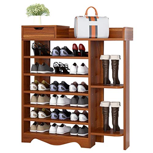 Zapatero Rack de zapatos multifunción de 7 capas, estante de almacenamiento vertical for el hogar con compartimiento de almacenamiento for la bota y un estante for zapatos de 1 cajón (marrón, color bl