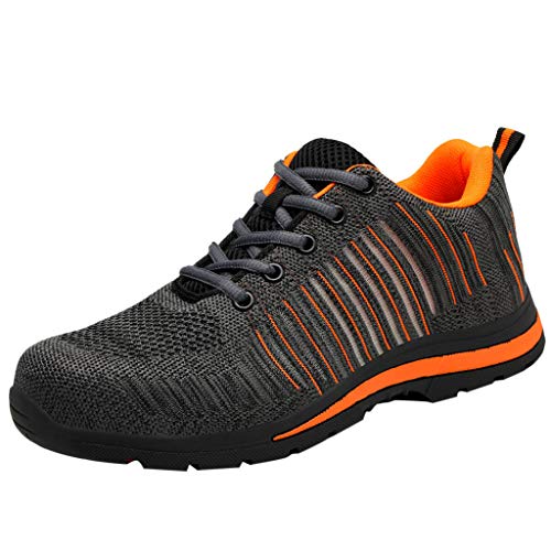 Zapatos de Seguridad para Hombre con Puntera de Acero Zapatillas de Seguridad Trabajo Calzado de Industrial y Deportiva Ligeros Comodos Transpirable Antideslizante(naranja,43)