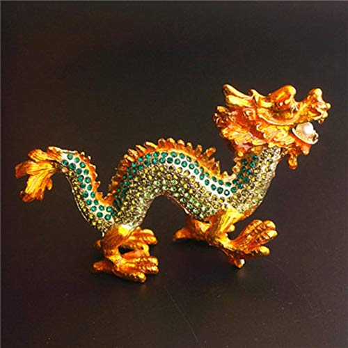 Zidao Joyería Dragón asiático Caja Pintada a Mano Figura Animal Soporte del Anillo Colección,Oro