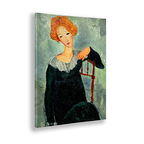 - Cuadro - Amedeo Modigliani - Chica con Cuello Gris - Estampado en Lienzo - Listo para Colgar - Varios tamaños - 100x140 cm