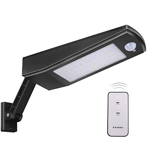 48 LED 4500mAh Luz Solar 900lm IP65 Impermeable Luces de Seguridad al Aire Libre con Soporte Ajustable y Control Remoto, Sensor de Movimiento120° Focos Solares Exterior Para Jardín Luz Blanca Cálida