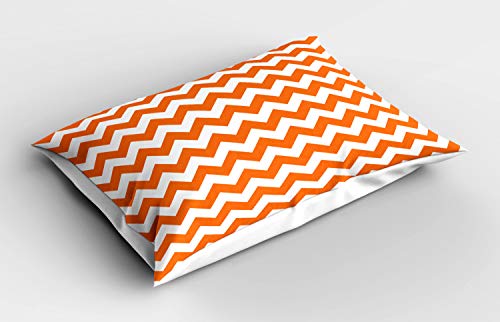 ABAKUHAUS Otoño Funda de Almohada, Alquiler por Temporada de Color, Decorativa de Suave Microfibra Estampada Lavable, 80 cm x 40 cm, Naranja Blanco