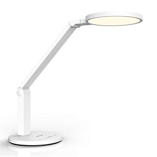 Aigostar - Lámpara de escritorio LED con protección ocular, Ra≥95, 15W, luz natural 4000K, 800lm. Flexo LED con brazo flexible, brillo ajustable, control táctil, nivel luz azul RG0. Color blanco