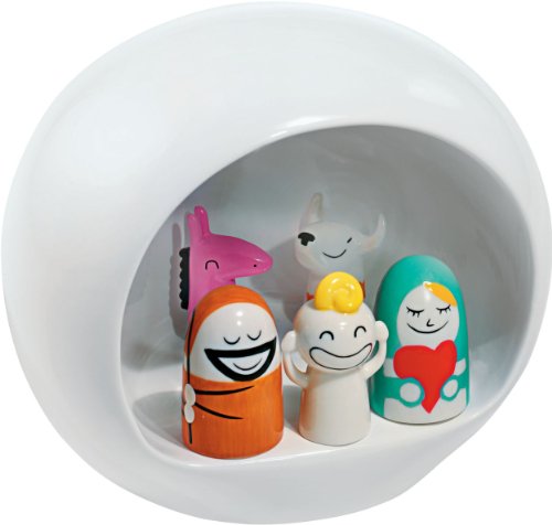 Alessi AMGI10 Pesebre de Diseño en Porcelana Decorada a Mano con Figuras de la Sagrada Familia, Blanco, 5 Piezas Alessi AMGI10 Pesebre de Diseño en Porcelana Decorada a Mano con Figuras de la Sagrada Familia, Blanco, 5 Piezas