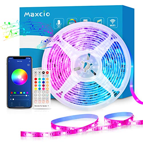 Alexa Tira LED RGB Wifi, Maxcio Tira LED Regulable Control de Voz y APP, Google Home Tira LED Sincroniza con la Música, 16 colores 300 Leds con Control Remoto, Decorativas para Fiesta, 10 metros