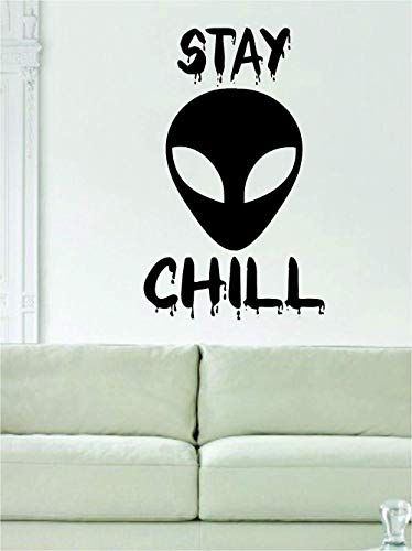 Alien Stay Chill Original Wall Decal Sticker Dormitorio Habitación Obra de arte Vinilo Decoración inspiradora Teen Inspirational Boy Girl Espacio exterior Galaxy UFO Martian Planet Martian Planet