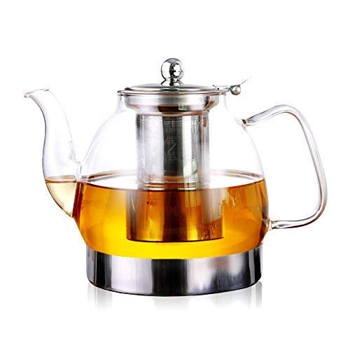 ALIXIN CT008 High Borosilicate Glass Heat Resistant Stainless Steel Infuser Induction Cooker Round Tea Pot ,Perfect for Soak Tea and Coffee.Coffee Tea Pot Glass Teapot Loose leaf.1200ML