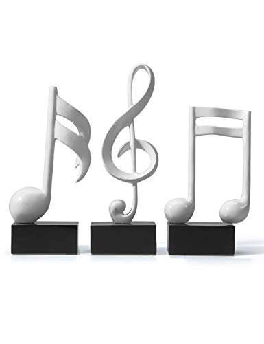 Amoy-Art 3 Piezas Figurillas Decorativas Música Estatuilla Nota Musical Regalos de Piano para el Hogar Souvenirs Giftbox Resina Bianco 19cmH