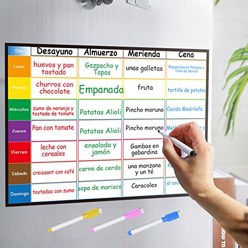 Aoweika Planificador Semanal Tablero del Frigorífico (42x30cm) con 4 Colores Pluma para Pizarra- Pizarra Magnética en Español Utilizar como Planificador de Menús/de Actividades/Tabla de Tareas Aoweika Planificador Semanal Tablero del Frigorífico (42x30cm) con 4 Colores Pluma para Pizarra- Pizarra Magnética en Español Utilizar como Planificador de Menús/de Actividades/Tabla de Tareas