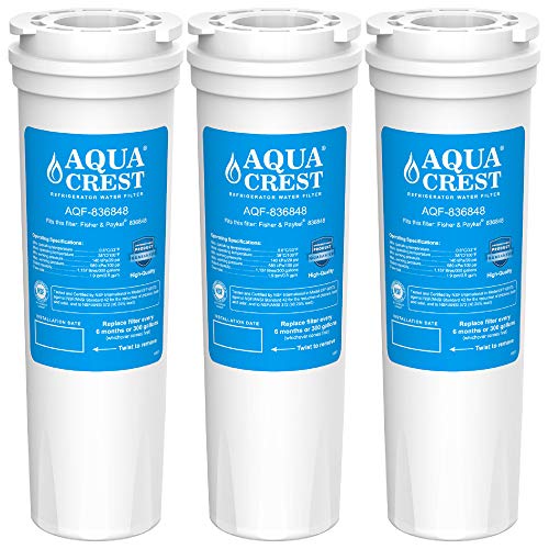 AQUA CREST 836848 Filtros de Agua para Frigorífico, Compatible para Fisher & Paykel 836848, 836860, E404BRXFDU, E522BRXFDU, PS2067635, Maytag/Amana Clean 'n Clear, RO185011, RO185014, WF60, C2 (3)