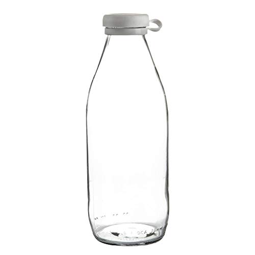 Argon Tableware Botella de cristal de leche con la tapa de silicona - nevera grande de almacenamiento garrafa Decanter - 1 Litro