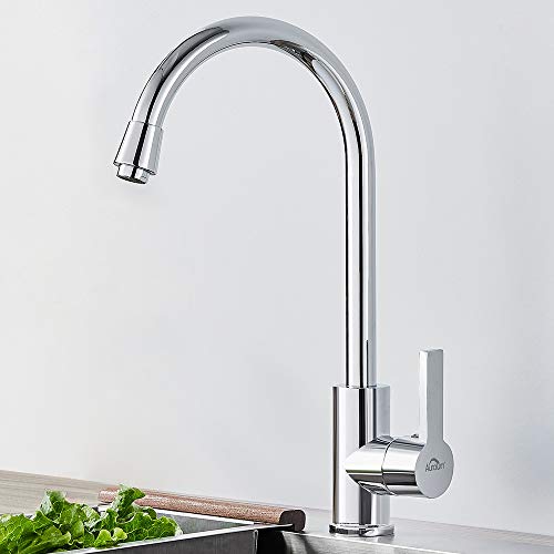 AuraLum Grifo de Cocina de Acero Inoxidable Classic Grifo de Cocina Grifo Monomando Giratorio de Cromo de 360° para Fregadero AuraLum Grifo de Cocina de Acero Inoxidable Classic Grifo de Cocina Grifo Monomando Giratorio de Cromo de 360° para Fregadero