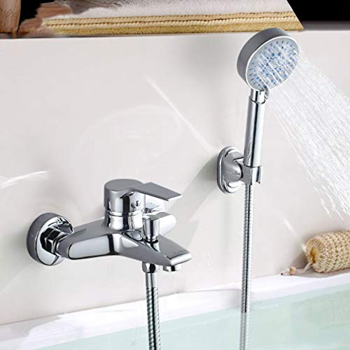 Auralum Grifo de Ducha Grifo de Bañera con Ducha de Mano de 5 Funciones Grifo para Ducha con Sistema de Ducha Set de Ducha Cromado de Latón Montaje en Pared