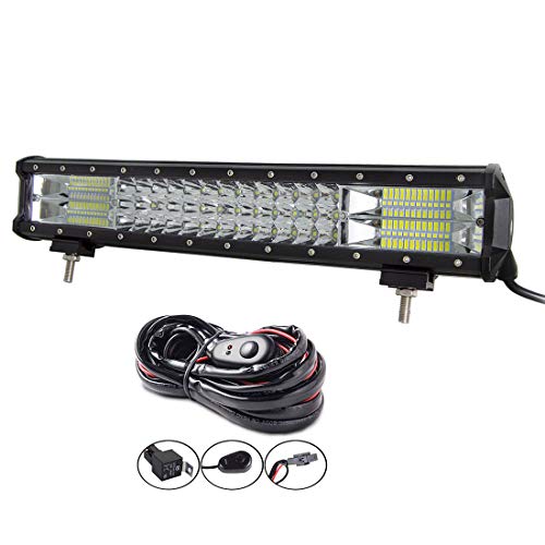 AUXTINGS barra de luz LED de 18 pulgadas 252W, triple fila, foco de inundación, luz de trabajo impermeable con arnés de cableado para camiones SUV ATV UTV barcos luces