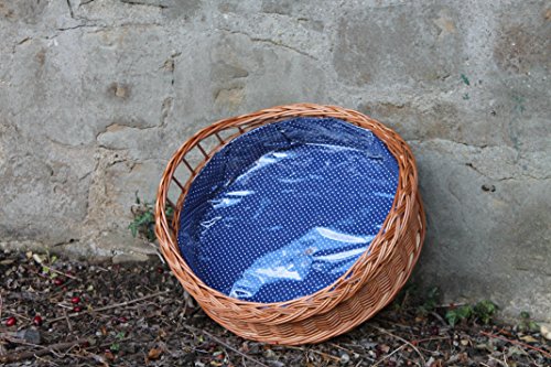 'Bandeja"Redondo 38 cm de Mimbre con Forro Azul Lunares