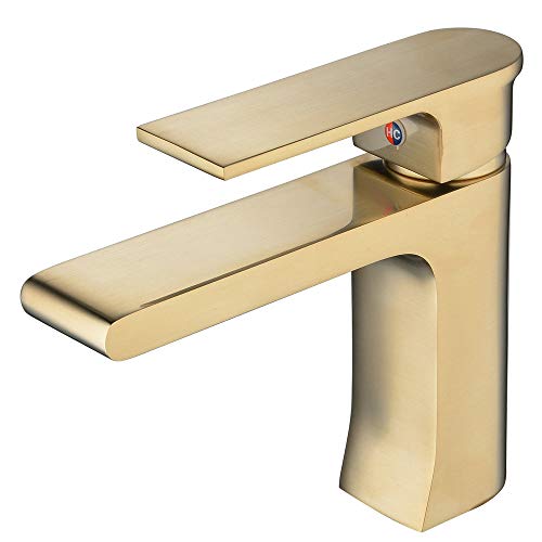 Baño moderno Grifo para lavabo Manija única Acabado en oro cepillado Montaje en 1 orificio Mezclador de tocador Lavabo Leekayer Baño moderno Grifo para lavabo Manija única Acabado en oro cepillado Montaje en 1 orificio Mezclador de tocador Lavabo Leekayer