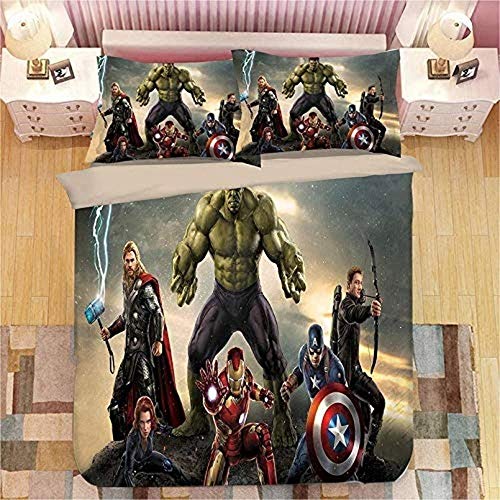 Batte Avengers Juego de funda de edredón para niños cómics The Avengers Pattern Juego de cama suave funda de edredón con fundas de almohada para habitación familiar de hotel (135 x 200 cm)