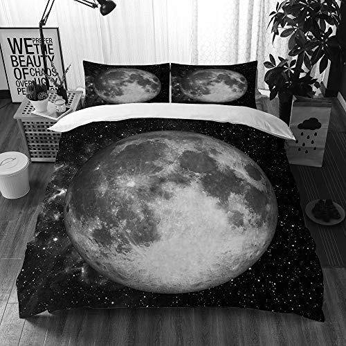 Bedding Juego de Funda de Edredón -Astrología Luna llena en el espacio sobre las estrellas de este amueblado por la astronomía /Microfibra Funda de Nórdico (Cama 135 x 200 cm + Almohada 50X80 cm)