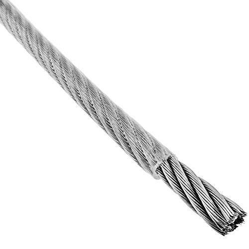 BeMatik - Cable de Acero Inoxidable de 6,0 mm. Bobina de 25 m. Recubierto de plástico Transparente