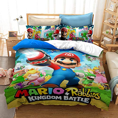 BLSM - Juego de ropa de cama Super Mario Bros para cama individual, doble y king size, funda de edredón de microfibra para niñas y niños (A1,135 x 200 cm)