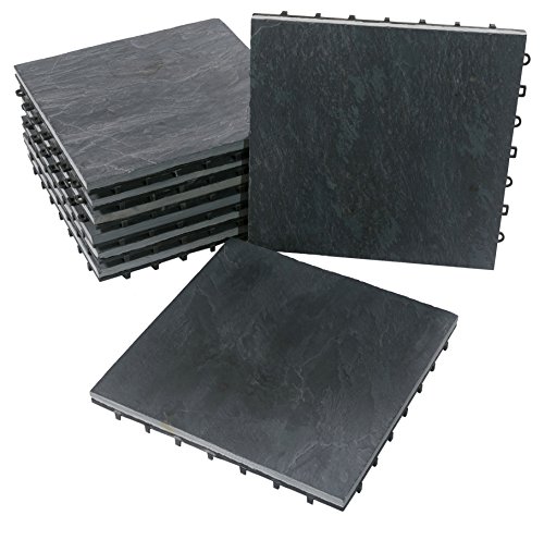 BodenMax LLSLA001-BLK-5 Baldosas de Pizarra para terraza, jardines, balcones, piscinas, saunas, interiores y exteriores. Pizarra gris. Set de 8 baldosas de pizarra de 30 cm x 30 cm x 2,5 cm