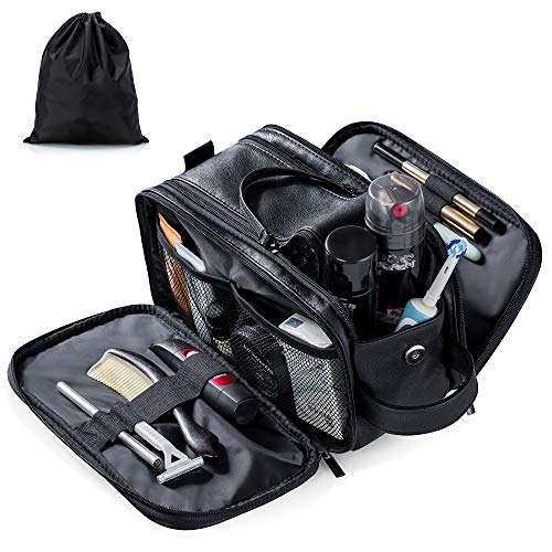 Bolsa de aseo de cuero resistente al agua para hombre, bolsa de viaje grande, kit de afeitado para baño, gimnasio, organizador de maquillaje con bolsa seca Bolsa de aseo de cuero resistente al agua para hombre, bolsa de viaje grande, kit de afeitado para baño, gimnasio, organizador de maquillaje con bolsa seca