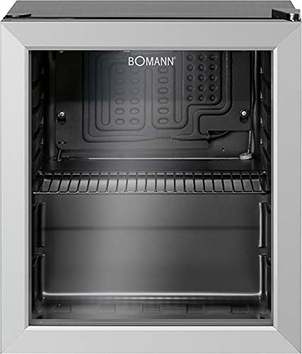 Bomann KSG 7282 - Frigorífico de puerta de cristal, 48 litros, iluminación interior LED, conmutable por separado, bisagra de puerta intercambiable, eficiencia energética A++, color negro