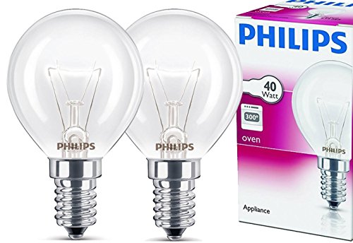 Bombilla para el horno Philips E14 de 40 W, en forma de gota de 45 mm de diámetro (resistente hasta a 300 °C) 2 unidades blanco cálido