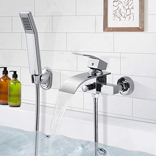 BONADE Grifo de Bañera Cascada con Ducha de Mano Grifo de Ducha Monomando Mezclador de Baño Grifería de Bañera Montaje en pared Juego de Ducha de Latón