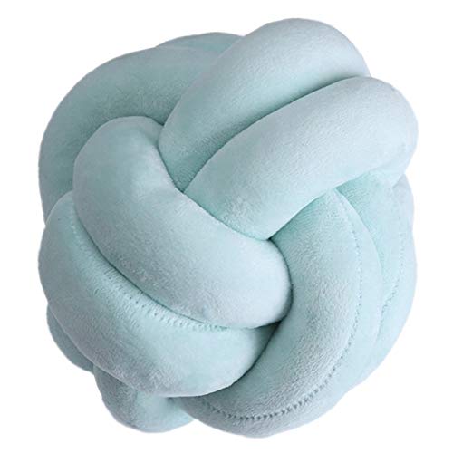 Boogift - Cojín de peluche con nudo, cojín para la cabeza, incluye relleno nórdico, pequeño cojín decorativo para la cama, habitación de bebé, juguete decorativo, redondo, 25 cm x 25 cm (azul)