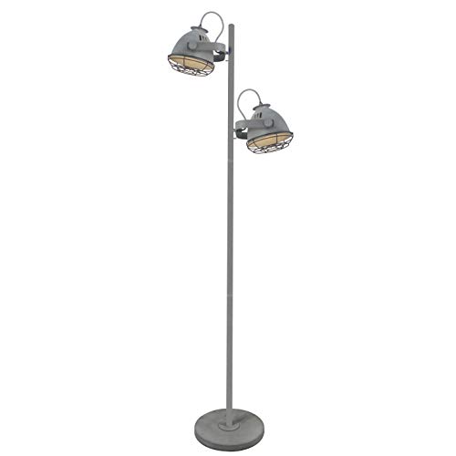 Brilliant Carmen - Lámpara de pie de 2 focos, 1,6 m, orientable, color gris, aspecto industrial, 2 bombillas E27, adecuada para lámparas normales de hasta máx. 60 W