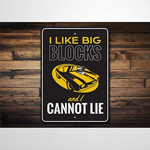 Byron Hoyle I Like Big Blocks - Placa de metal vintage para colgar en la pared, decoración rústica de pared para el hogar, garaje, cafetería, bar, pub, granja, sala de estar